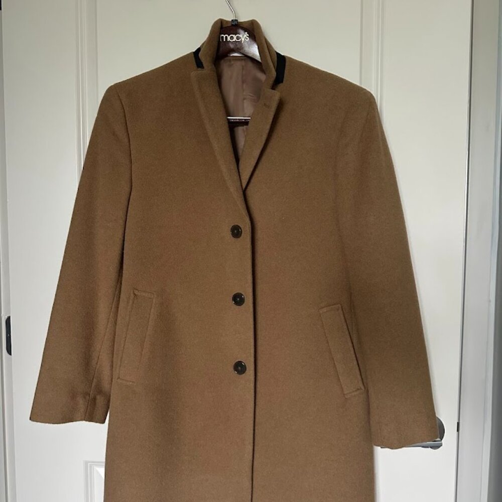 Calvin Klein Prosper Slim Wool Blend Overcoat in Camel Brown